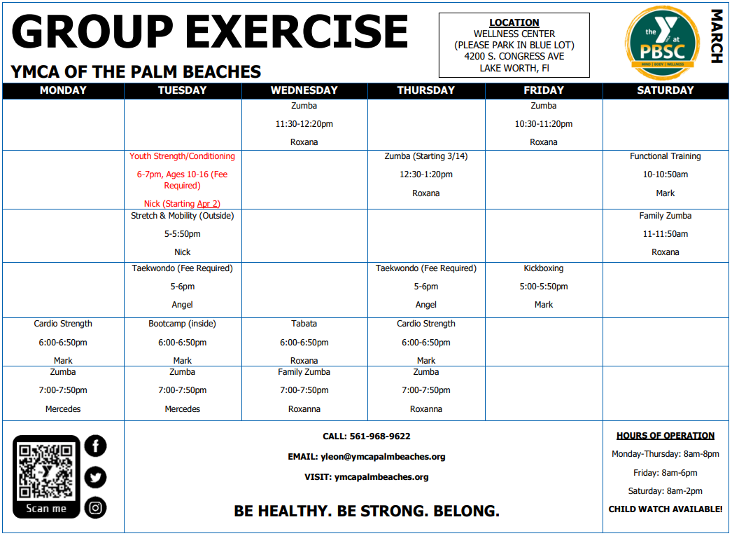 Group Exercise Schedule  YMCA of the Palm Beaches